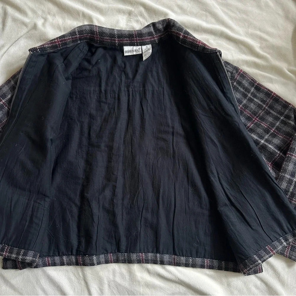 Vintage 90s Plaid Wool Blend Jacket Burgundy Gray Zip Up Size XL Boxy - Picture 8 of 8